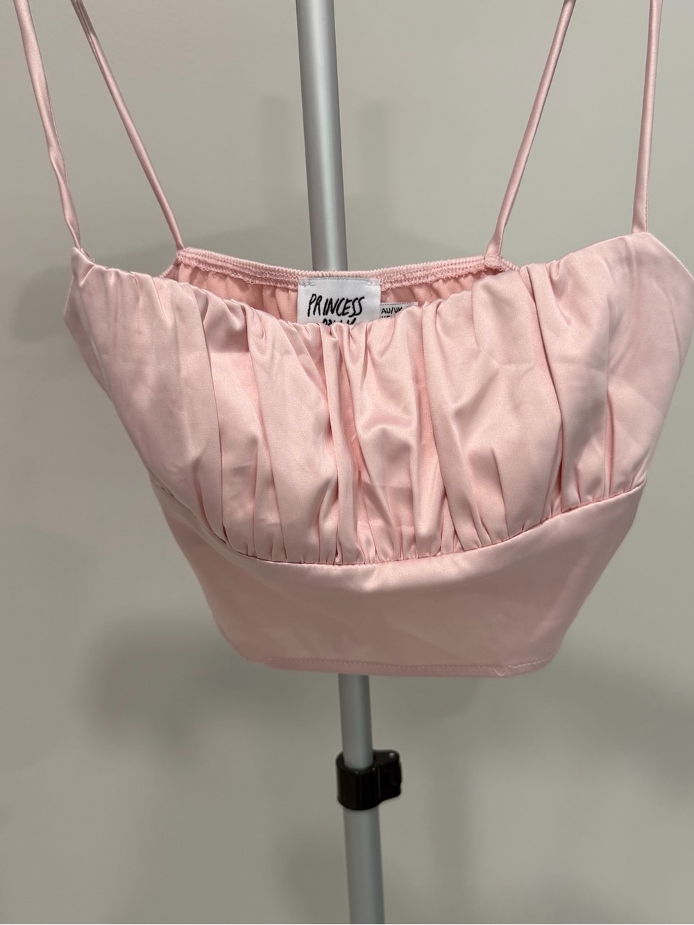 Princess Polly Light Pink Satin Ruched Bandeau Top